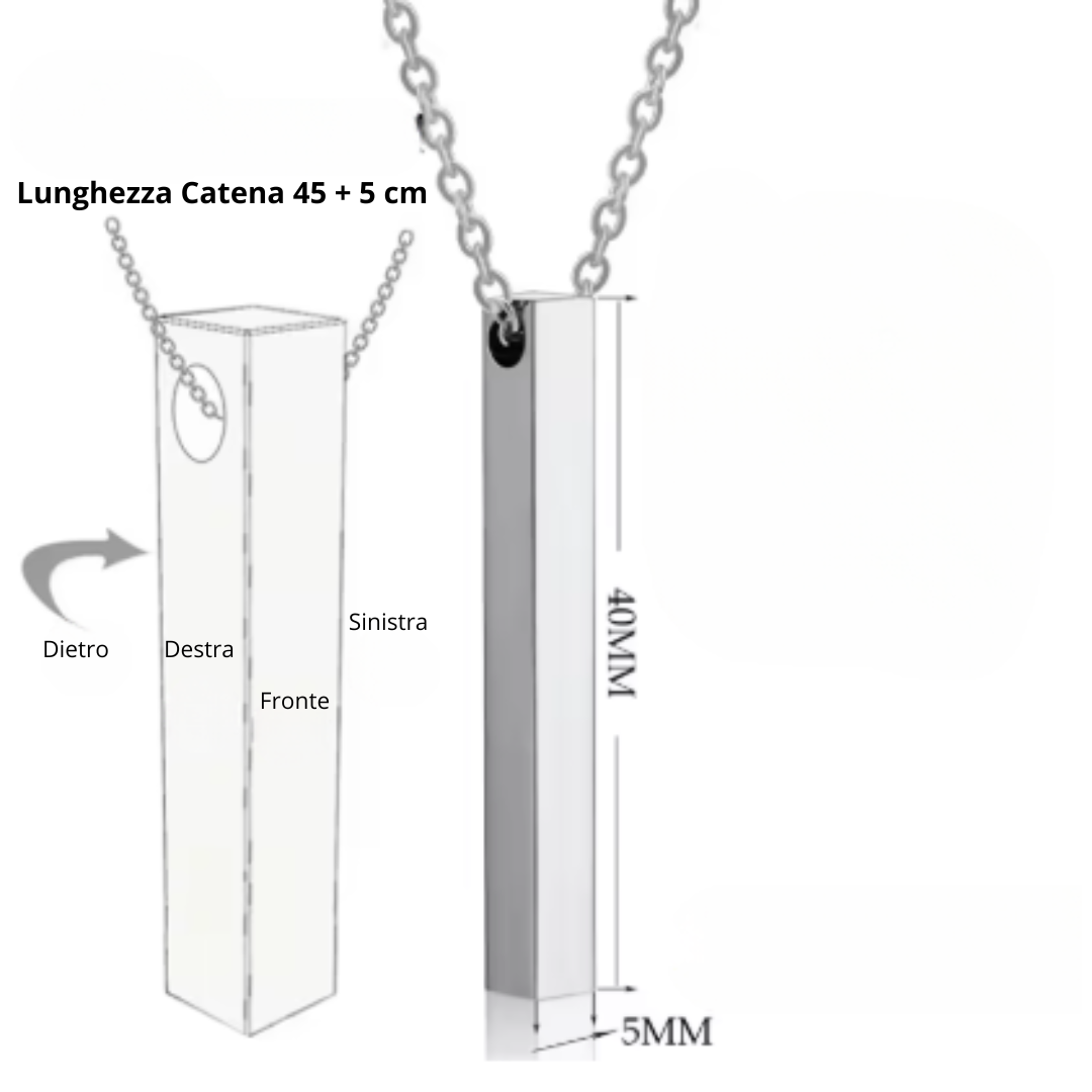 Collana da Donna con Pendente a Barra con Incisione su 4 lati "QUADRALUX"