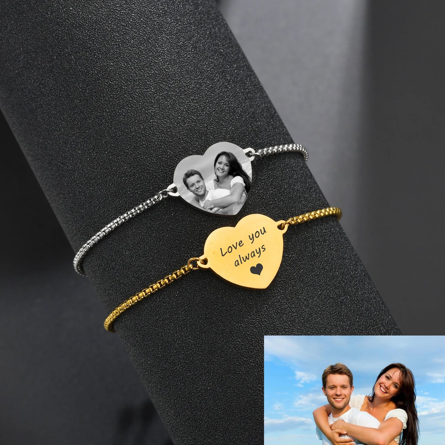 Bracciale con Cuore Personalizzabile con Foto e Testo "HEARTSHINE"